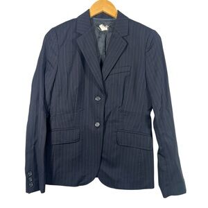 J. Crew Wool Navy Pinstripe Button Front Blazer Jacket 4